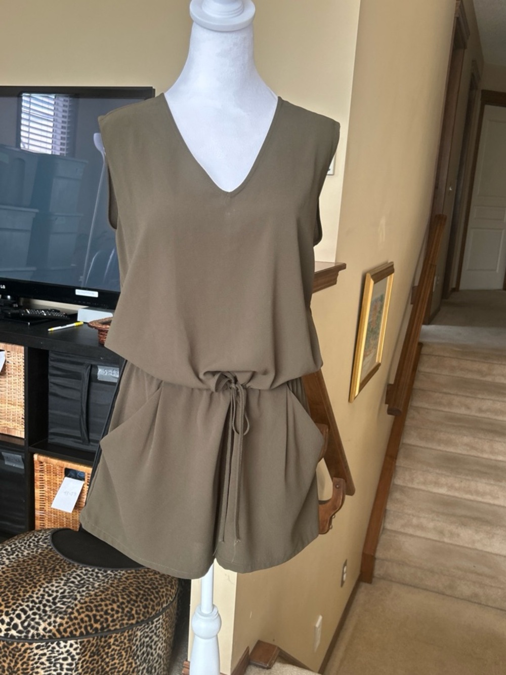 Sleeveless Shorts Romper with pockets and Drawstring waist. Beach/ casual